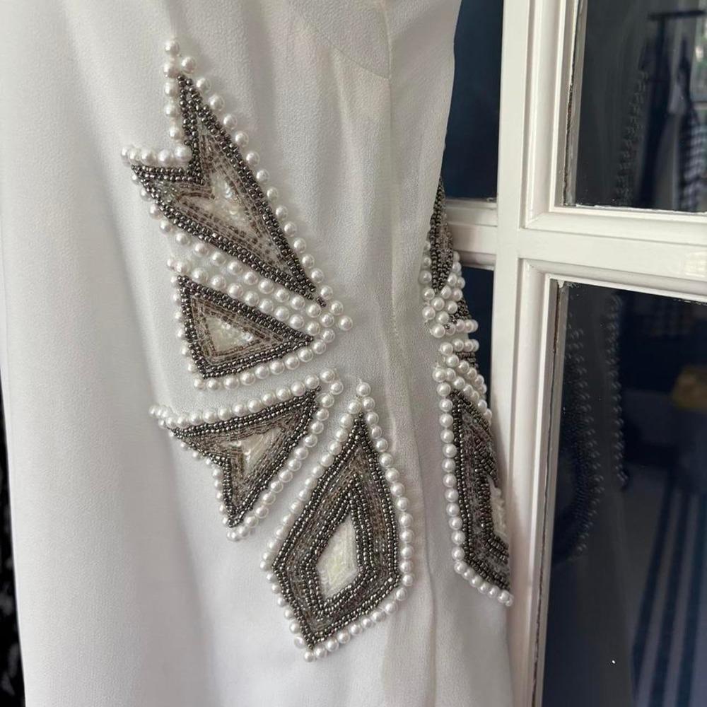 NBD ivory mini dress, lined, starburst beading NEW WITH TAGS. SZ XS - Picture 6 of 8